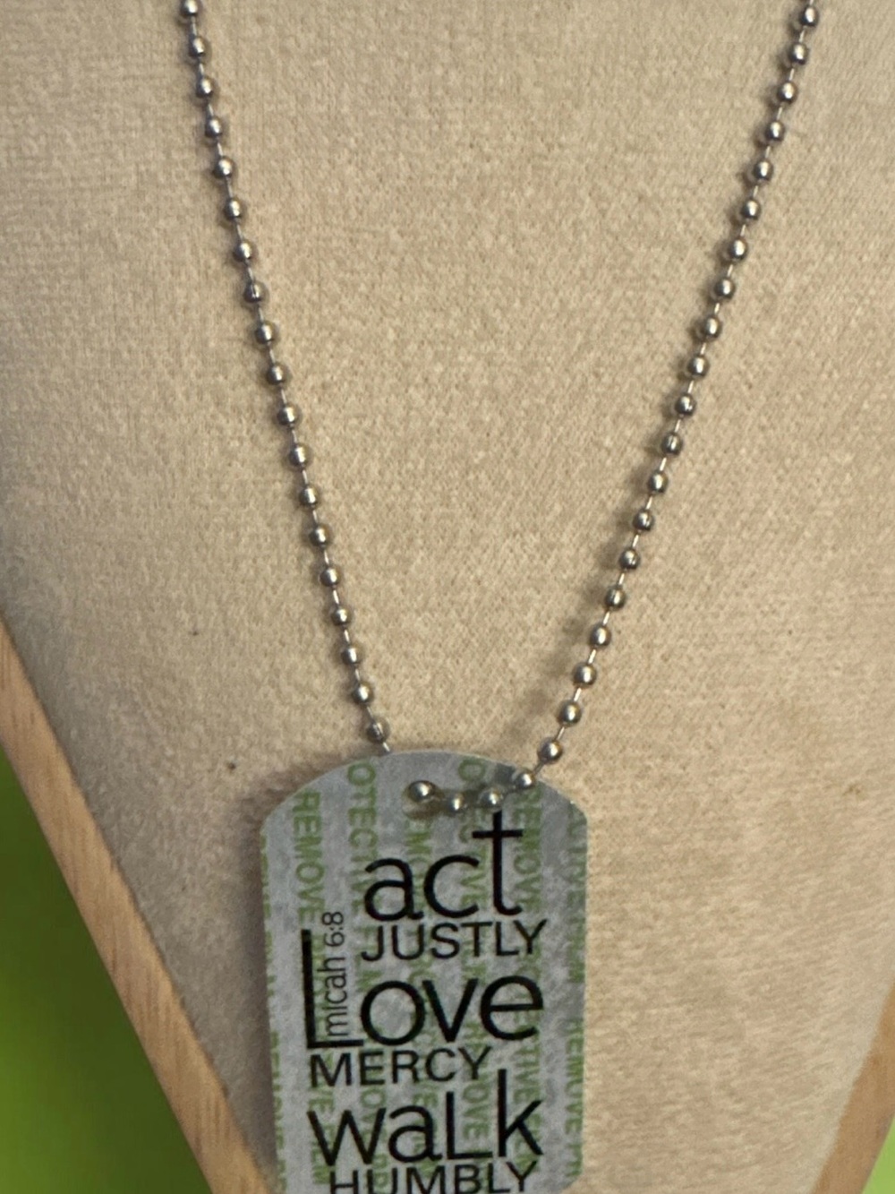 Inspirational 'Act Justly Love Mercy Walk Humbly' Dog Tag Necklace - Green